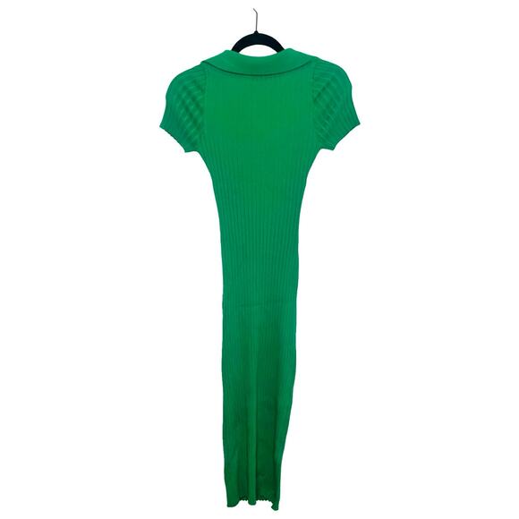 HERA Collection Green Stretchy Ribbed Fitted Knit Collared Long Dress M/L - Picture 4 of 6